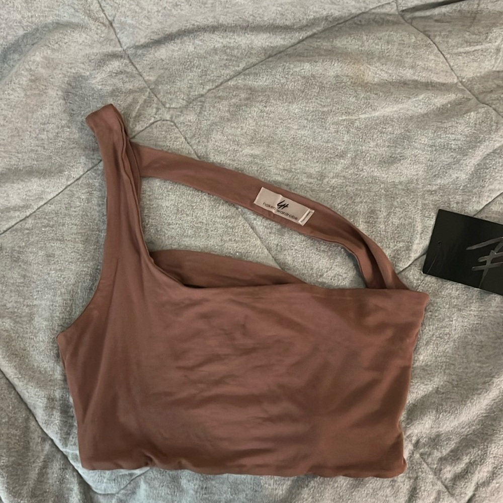 Naked wardrobe mocha brown one shoulder, crop top/midi top